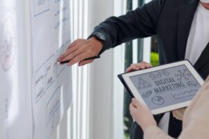 Digital marketing strategy helping businesses build trust for online brand through SEO, content, and social media planning.
